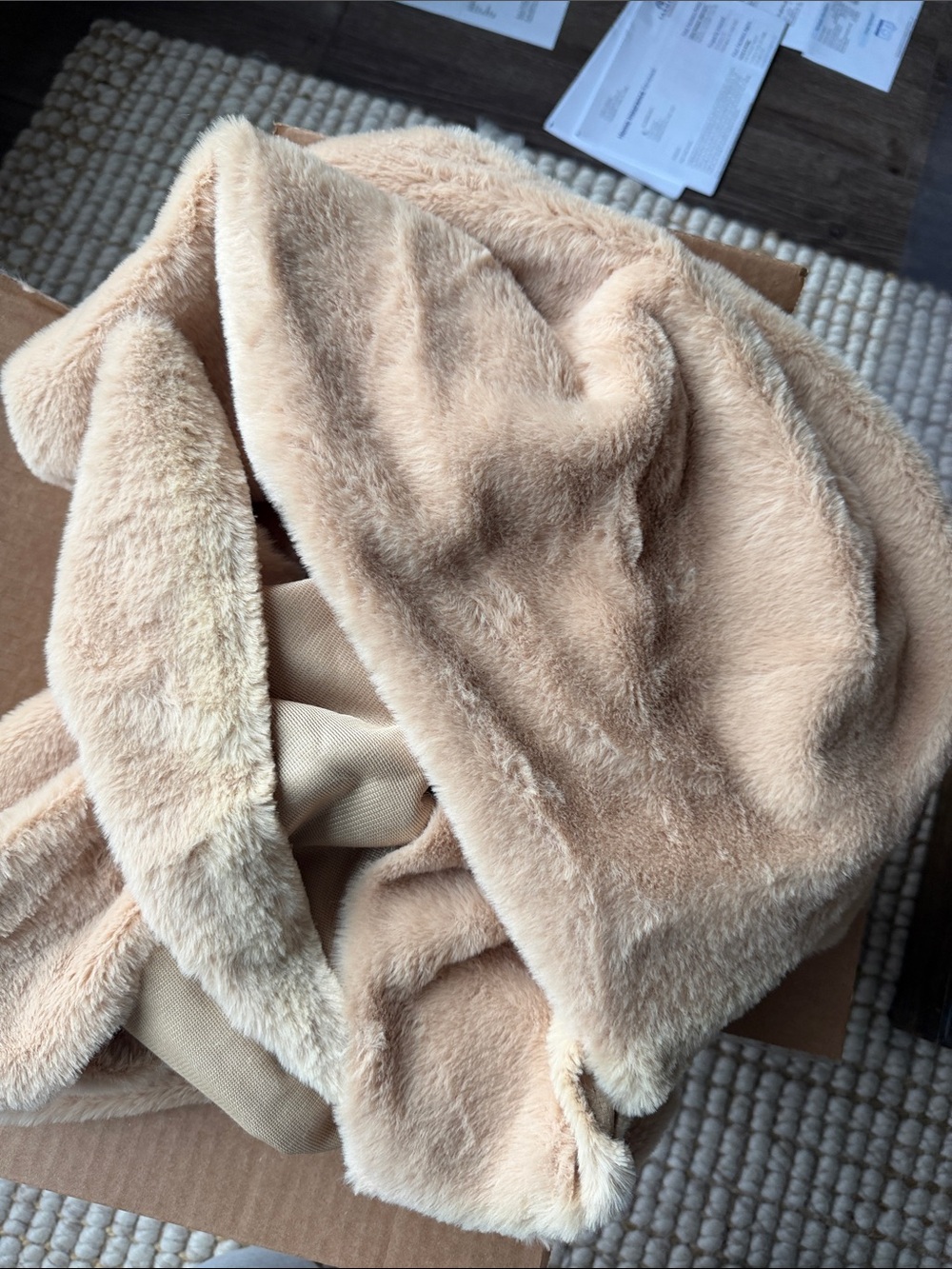 Faux Fur Fabric- Cream/tan